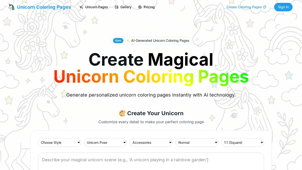 Unicorn Coloring Pages