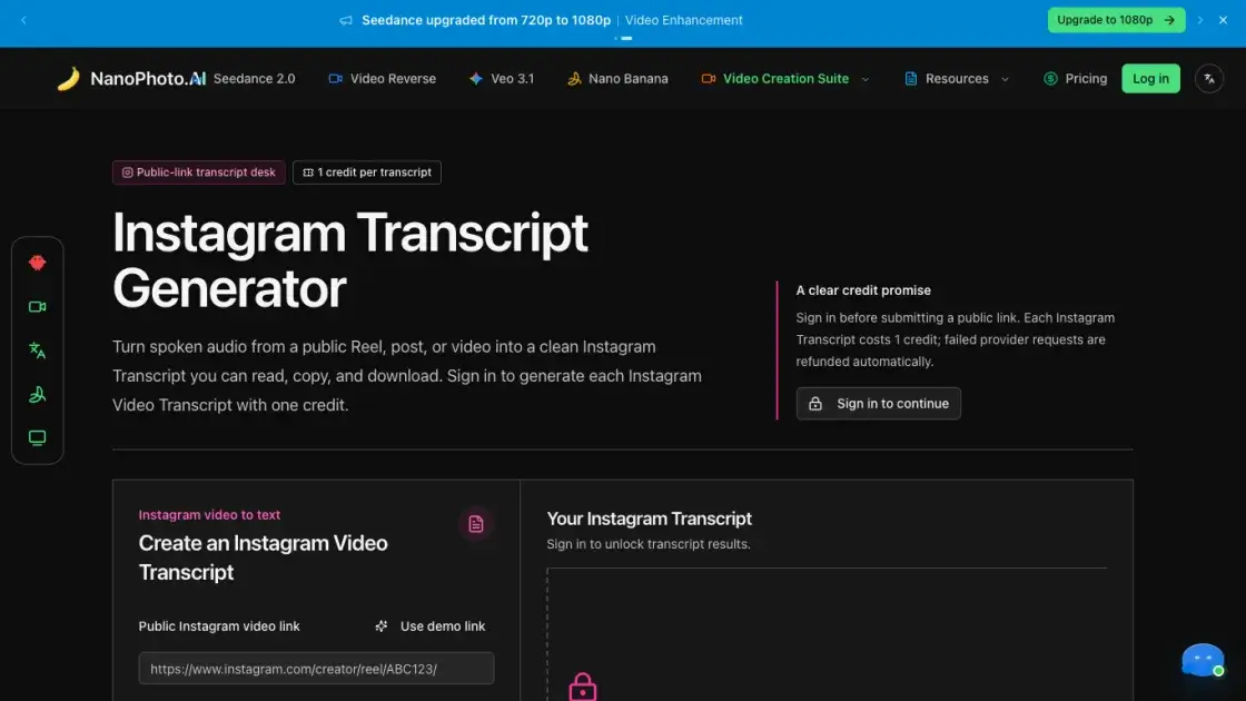 Instagram Transcript Generator
